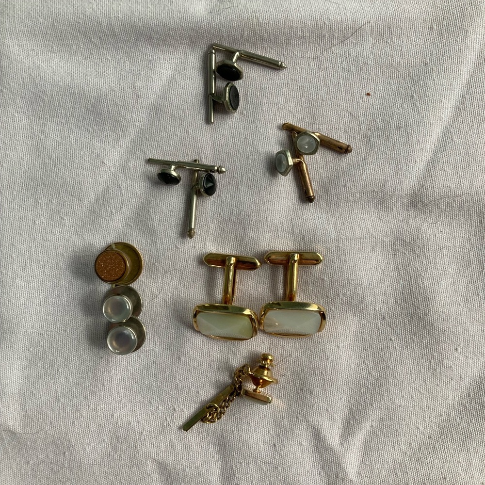 Antique shirt studs, tie pin and cuff links